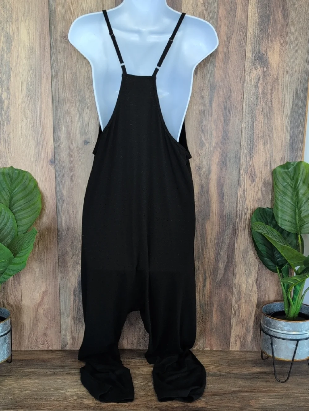 Black Spaghetti Strap Tank Top Crop Capri Jumpsuit S Q240 - Picture 5 of 7